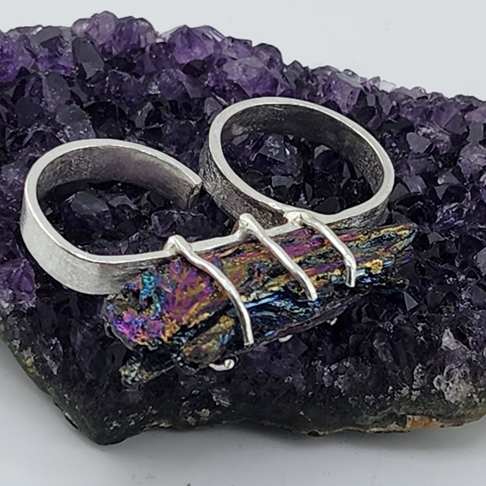 TITANIUM KYANITE RAW STONE RING HANDMADE .925 STERLING SILVER ADJUSTABLE STYLE - Picture 8 of 11
